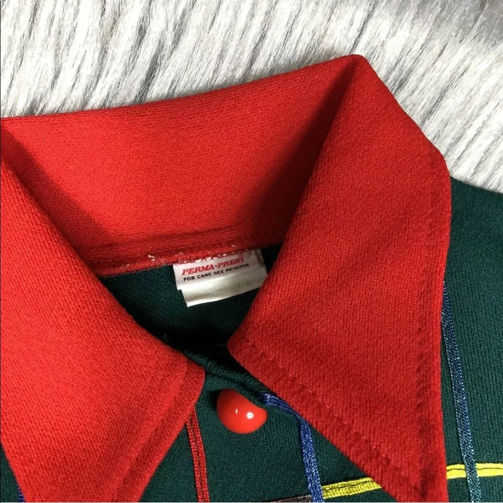 Vintage Sears Toddler Girls Red Green Polyester Shirt Pant Set 1970s Fall